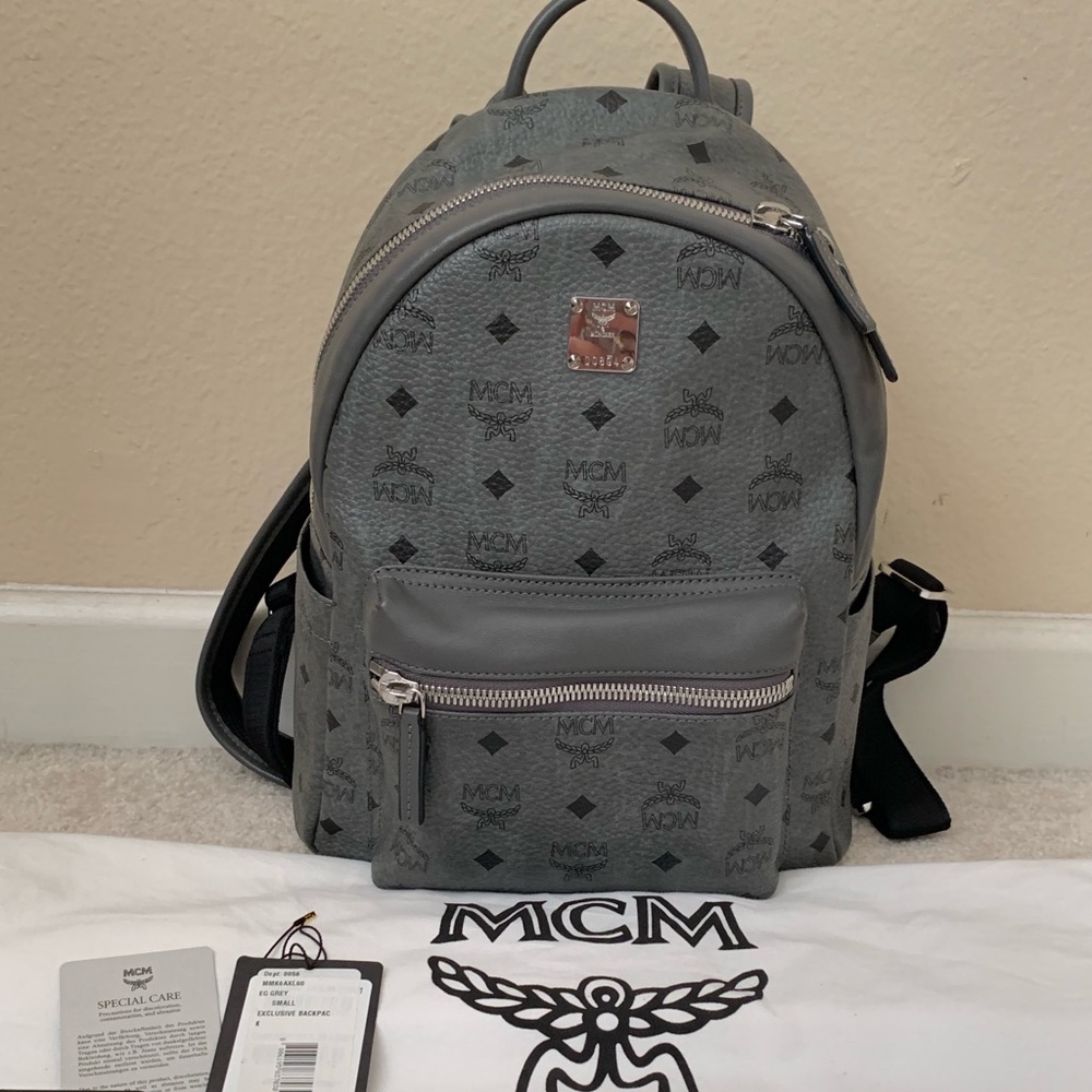 MCM Backpack “Small Stark” Coated Canvas in Grey